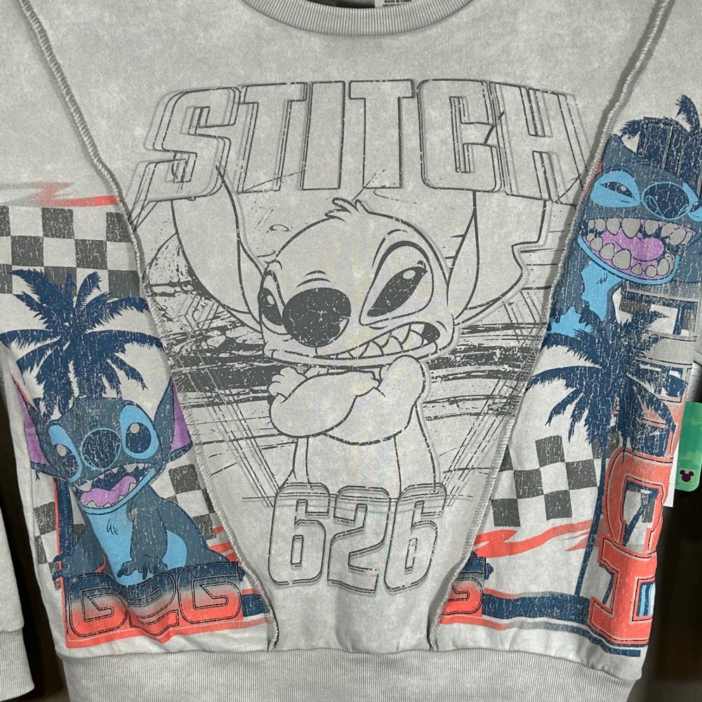 Disney Stitch 626 Gray Acid Wash Graphic Sweatshirt XL Brand New